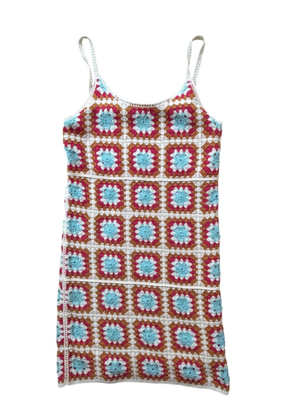 Willow & Wind 70s VTG Inspired Grandma Square Crochet Slip Dress Small Earthy